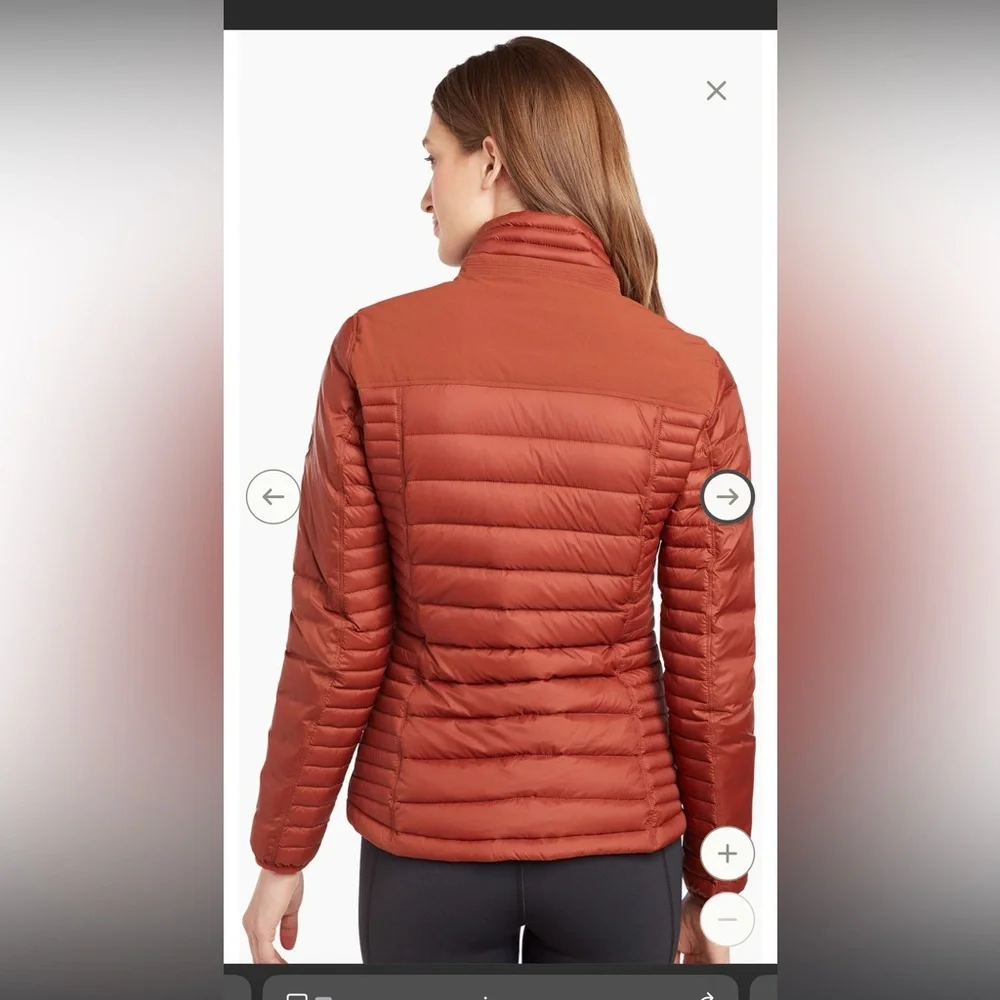 KUHL Spyfire Goose down Jacket cinnamon rust dark orange small puffer NWOT zip - Picture 6 of 15